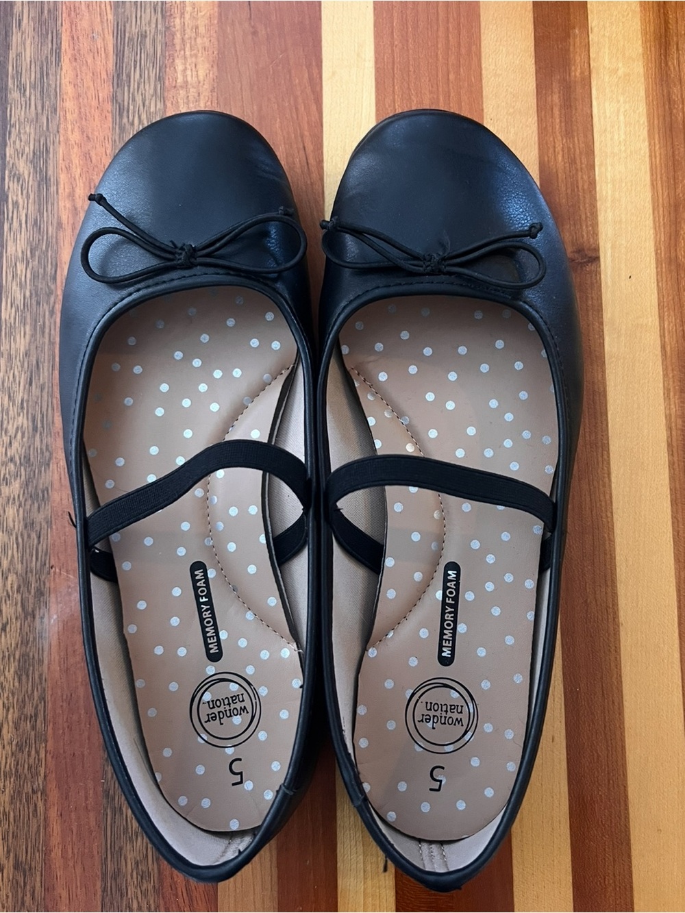 wonder nation Black Bow Ballet Flats with Elastic Strap